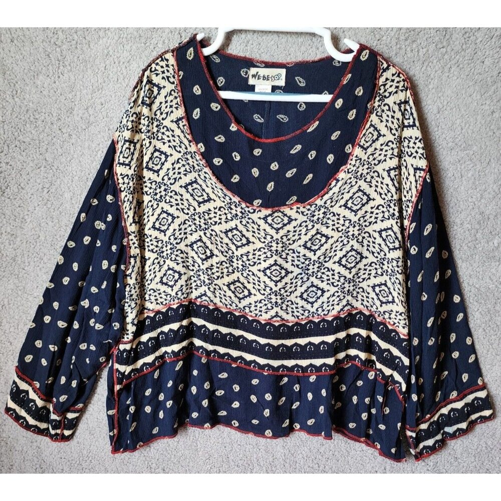 We Be Bop Women's Long Sleeve Pullover Top Multi Print Oversized Lagenlook Sz 2X